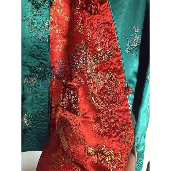 Peony Brand Retro Vintage Green red reversible 70’s 80’s. silk jacket Size 38 - Picture 3 of 14